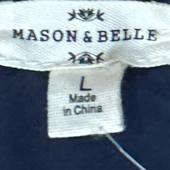 NWT MASON & BELLE Boutique Top Navy Lace Blouse Long Sleeve Cinched Waist Sz L - Picture 7 of 15